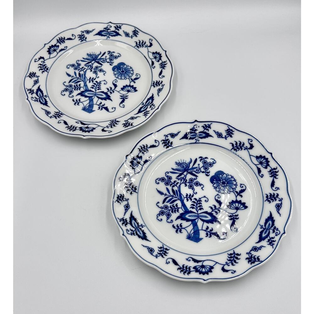 Danube 1950's Blue Onion Blue & White 2pc Salad Plate Set Ribbon Hallmark Logo